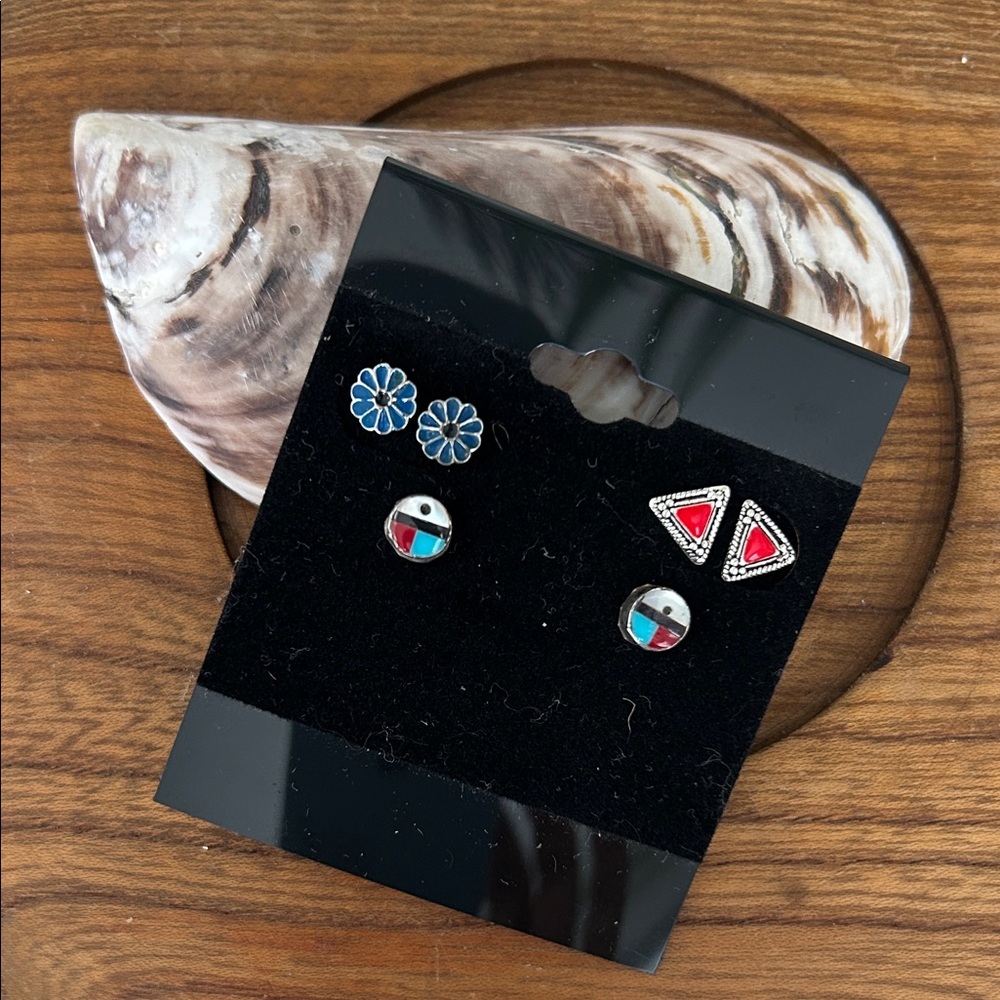 3 Colorful Stud Earring Set